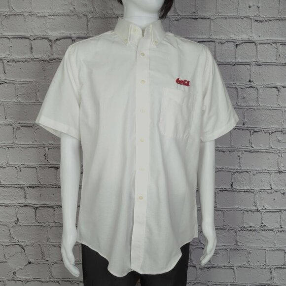 Coca Cola White Cotton Oxford Button Down Short Sleeve Employe Shirt, Men's 16.5 - Picture 2 of 10